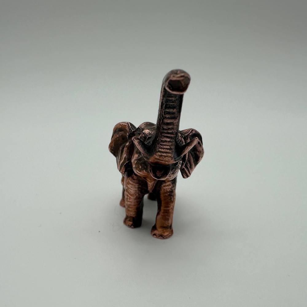 Vintage Copper Tone Elephant Figurine Trunk Up Good Luck Statue Miniature 2.5" - Picture 2 of 8